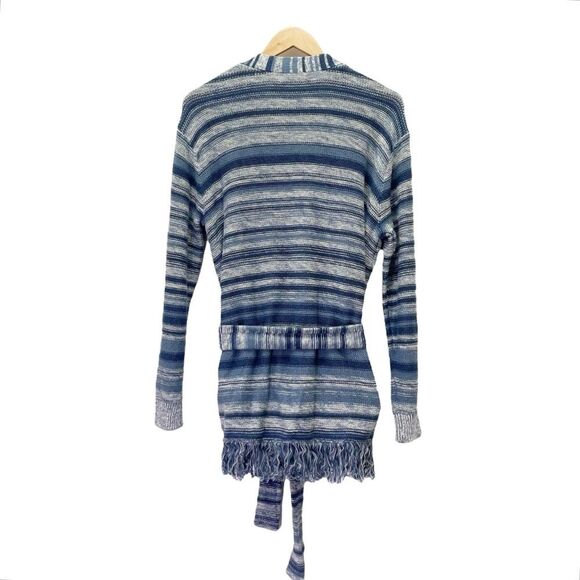 NWT Lauren Ralph Lauren Blue Striped Belted Linen-Cotton Cardigan Size Medium - Picture 9 of 15